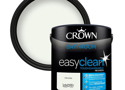 Crown Easyclean Bathroom Mid Sheen Anti Mould Paint 2.5 Litre - Milk White