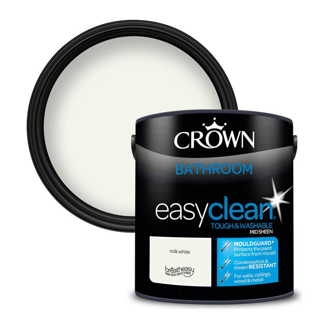 Crown Easyclean Bathroom Mid Sheen Anti Mould Paint 2.5 Litre - Milk White