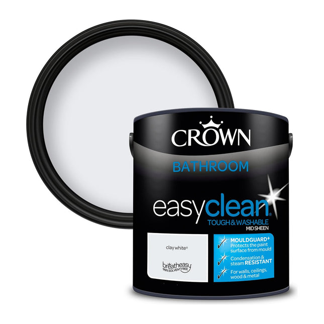 Crown Easyclean Bathroom Mid Sheen Anti Mould Paint 2.5 Litre - Clay White