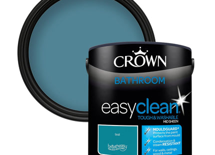 Crown Easyclean Teal Anti Mould Bathroom Paint, Mid Sheen 2.5 Litre