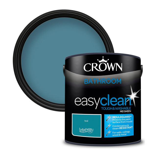 Crown Easyclean Teal Anti Mould Bathroom Paint, Mid Sheen 2.5 Litre