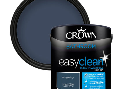Crown Easyclean Bathroom Mid Sheen Paint Midnight Navy - Anti Mould 2.5 Litre