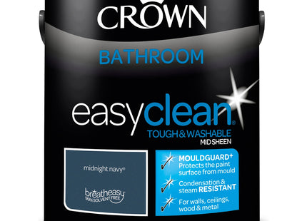 Crown Easyclean Bathroom Mid Sheen Paint Midnight Navy - Anti Mould 2.5 Litre
