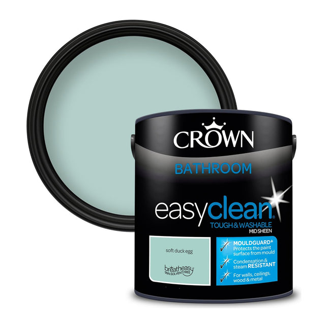 Crown Easyclean Duck Egg Anti Mould Bathroom Paint, Mid Sheen 2.5 Litre