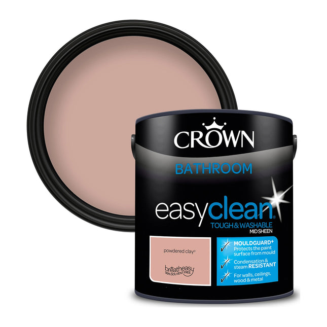 Crown Easyclean Bathroom Mid Sheen Paint Powdered Clay - Anti Mould 2.5 Litre