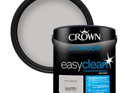 Crown Easyclean Bathroom Mid Sheen Paint Linen Cupboard - Anti Mould 2.5 Litre