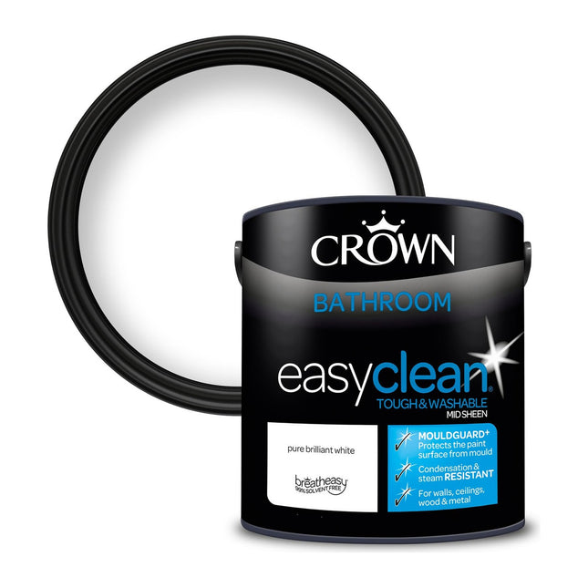Crown Easyclean Pure Brilliant White Anti Mould Bathroom Paint 2.5 Litre