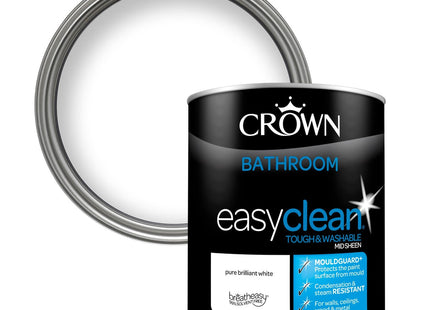 Crown Easyclean Pure Brilliant White Anti Mould Bathroom Paint 1 Litre