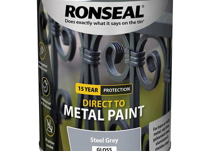 Ronseal Direct to Metal Paint Steel Grey Gloss 750ml