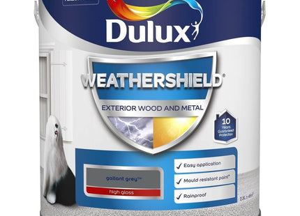 Dulux Weather Shield Exterior High Gloss Paint, Gallant Grey 2.5 Litre