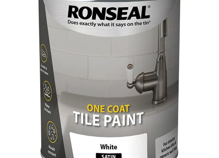 Ronseal One Coat Tile Paint White Satin 750ml RSLOCTPWS750