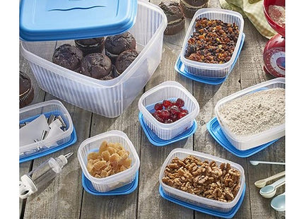Addis 10 Litre Square Lunchbox Food Container. Transparent With A Blue Lid.