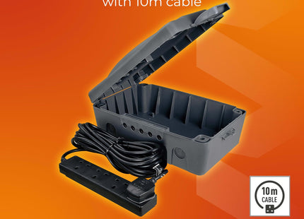 Masterplug -MP Weatherproof Electric Box for Outdoors with Four Socket 10 Metre Extension Lead, 351 x 220 x 126.5 mm, Dark Grey WBXBFG10B