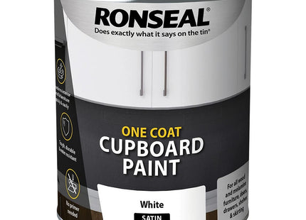 Ronseal One Coat Cupboard Paint White Sat 750ml