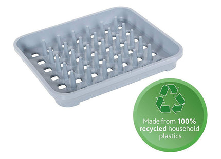 Addis Eco Made from 100% Recycled Plastic Draining Dish Plate Rack with pegs, Light Grey, 33.5 x 38 x 5cm 518356