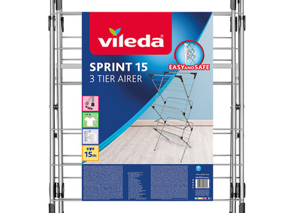 Vileda Sprint 3-Tier Clothes Airer, Indoor Clothes Drying Rack with 15 m Washing Line