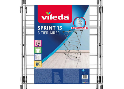 Vileda Sprint 3-Tier Clothes Airer, Indoor Clothes Drying Rack with 15 m Washing Line