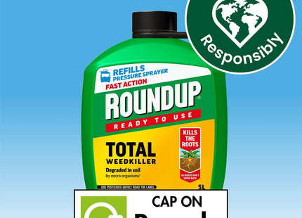 Roundup Fast Action Total Weedkiller Refill - 5 Litre - Glyphosate-Based Garden Weed Control - Kills Roots for Long-Lasting Results