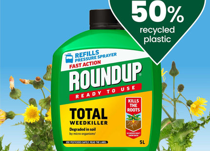 Roundup Fast Action Total Weedkiller Refill - 5 Litre - Glyphosate-Based Garden Weed Control - Kills Roots for Long-Lasting Results