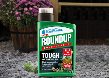 Roundup Tough Weedkiller Concentrate 1 Litre - Powerful Concentrated Weed Killer for Tough Weeds, Makes up to 100 Litre