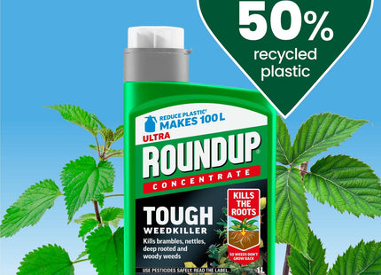 Roundup Tough Weedkiller Concentrate 1 Litre - Powerful Concentrated Weed Killer for Tough Weeds, Makes up to 100 Litre
