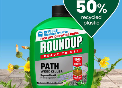 Roundup Path Weedkiller, Ready to Use, Refill for Pressure Sprayer, 5 Litre