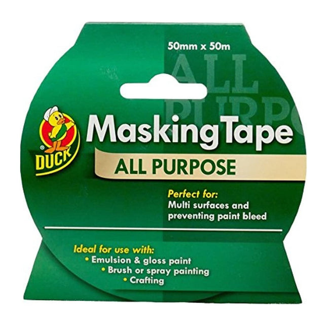 Shurtape Duck Tape All Purpose Masking Tape 50mm x 50m, indoor painting and decorating for multi surfaces prevent paint bleed