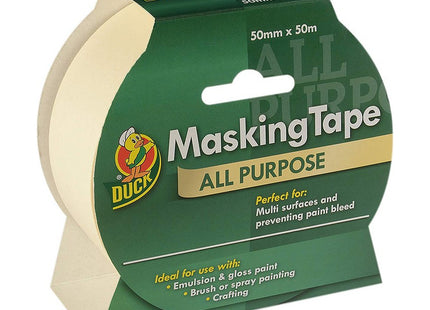Shurtape Duck Tape All Purpose Masking Tape 50mm x 50m, indoor painting and decorating for multi surfaces prevent paint bleed