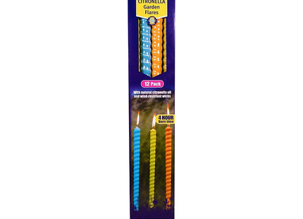 STV Zero In Citronella Garden Flares - Beach Party - 12-Pack, Scented, Colourful, 96cm, Natural, Repels Mosquitoes, For Gardens and Patio Areas