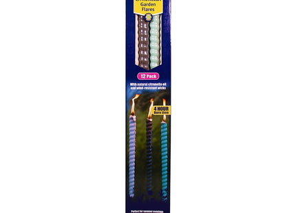 STV Zero In Citronella Garden Flares - Close to Home - 12-Pack, Scented, Colourful, 96cm, Natural, Repels Mosquitoes, For Gardens and Patio Areas