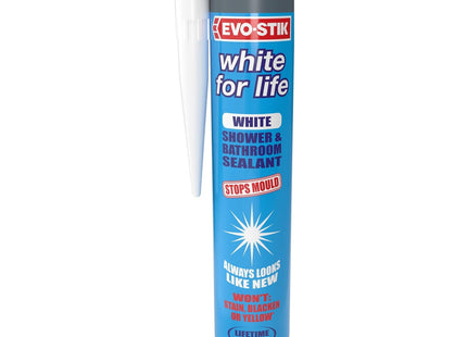 Evo-stik White for Life White - Shower & Bathroom Sealant - Stops Mould - Stays Looking New 300ml