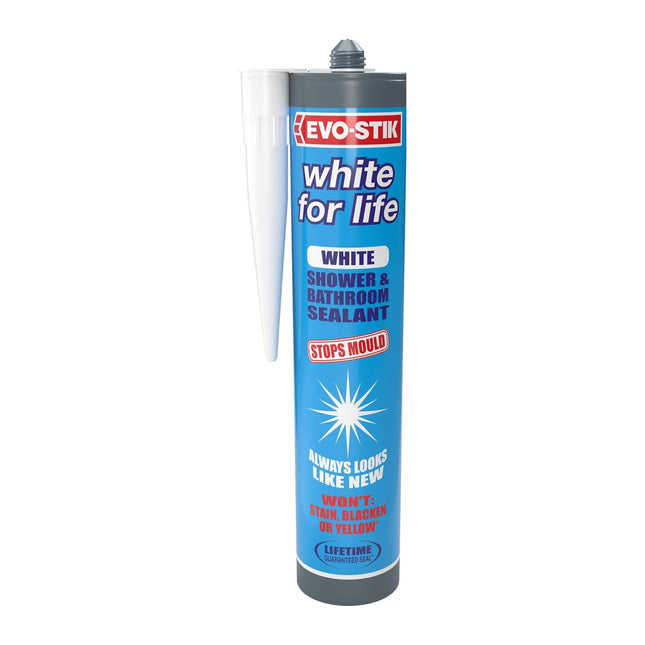 Evo-stik White for Life White - Shower & Bathroom Sealant - Stops Mould - Stays Looking New 300ml