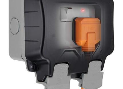 British General BG Electrical Outdoor Double Switched Power Wall Plug Socket, Weatherproof, Nexus Storm, Grey, 13A, Rated IP66