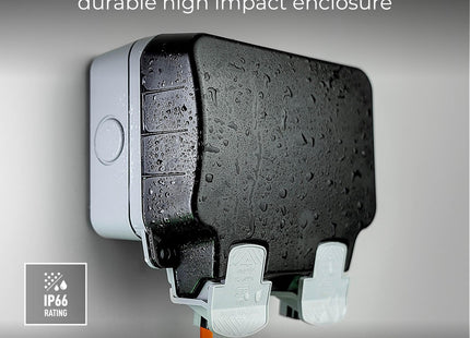 British General BG Electrical Outdoor Double Switched Power Wall Plug Socket, Weatherproof, Nexus Storm, Grey, 13A, Rated IP66