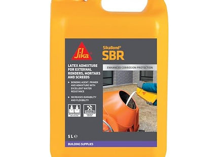 Everbuild Sika SikaBond SBR Waterproof General Purpose Bonding Agent and Admixture for Mortar, Screeds and Renders - 5 Litre, White