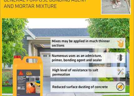 Everbuild Sika SikaBond SBR Waterproof General Purpose Bonding Agent and Admixture for Mortar, Screeds and Renders - 5 Litre, White