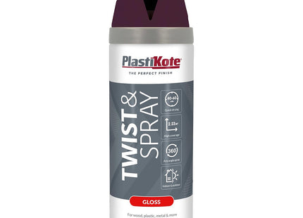 PlastiKote Twist & Spray Gloss Purple Violet 400ml, Suitable for: wood, metal, plastic, stone, wicker and crafts.