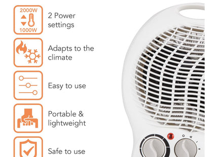Warmlite Thermo Fan Heater with 2 Heat Settings and Overheat Protection, White, 2000 W WL44002