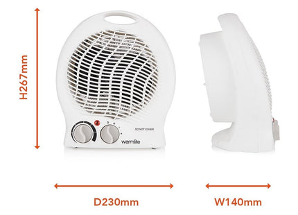 Warmlite Thermo Fan Heater with 2 Heat Settings and Overheat Protection, White, 2000 W WL44002