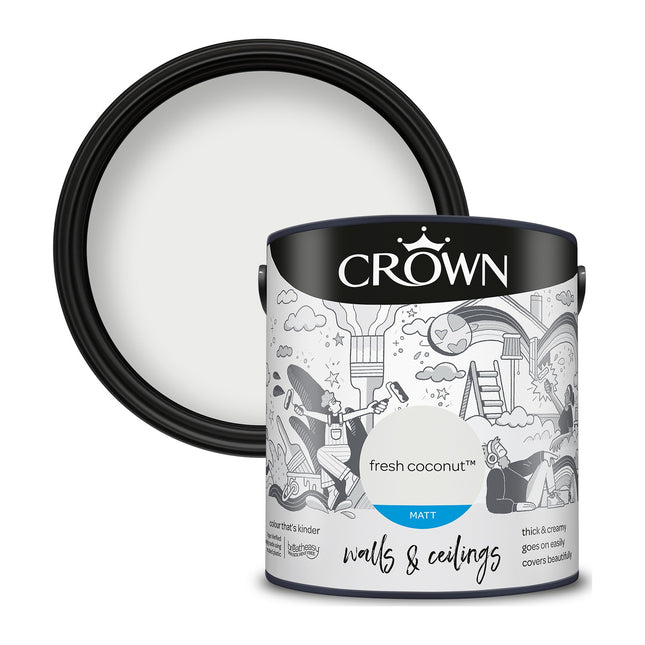 Crown Walls & Ceilings Matt Emulsion Paint Fresh Coconut 2.5 Litre