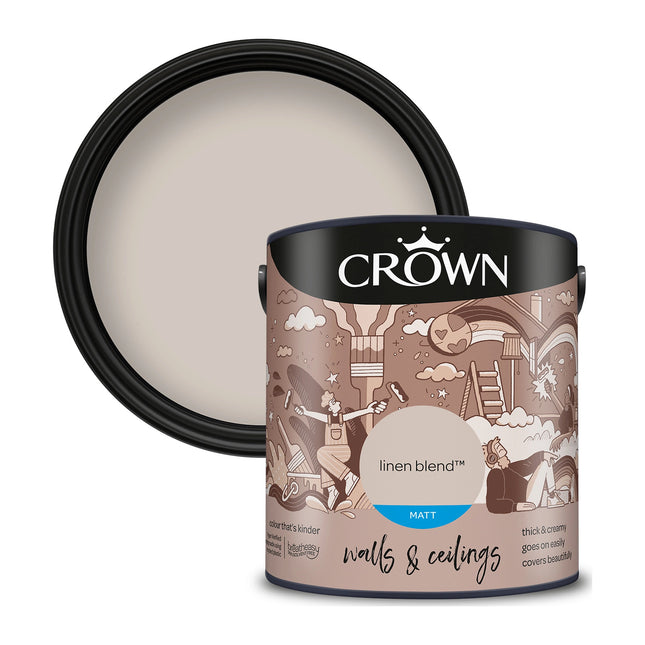 Crown Walls & Ceilings Matt Emulsion Paint Linen Blend 2.5 Litre