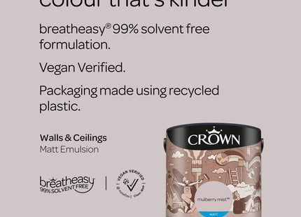 Crown Walls & Ceilings Mauve Matt Emulsion Paint 2.5 Litre
