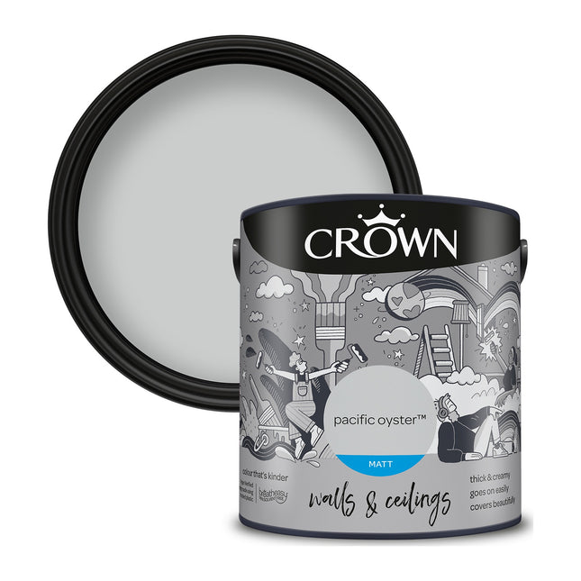 Crown Walls & Ceilings Matt Emulsion Paint Pacific Oyster 2.5 Litre