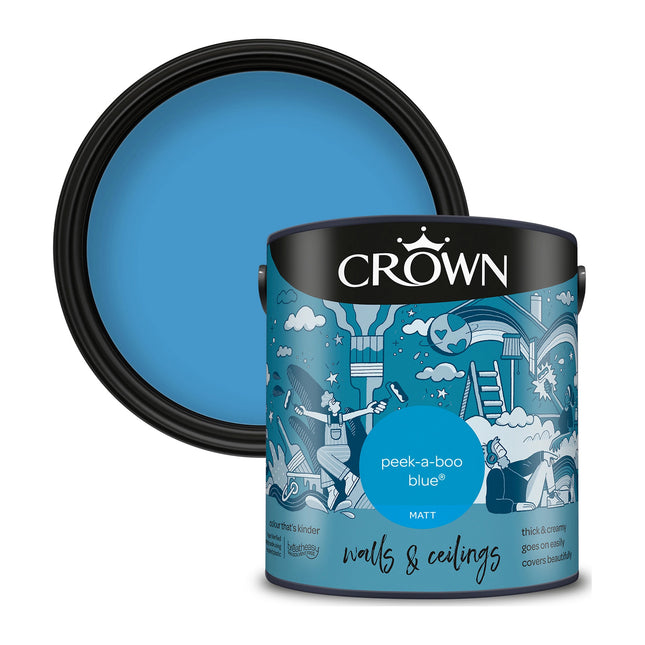 Crown Walls & Ceilings Matt Emulsion Paint Peekaboo Blue 2.5 Litre