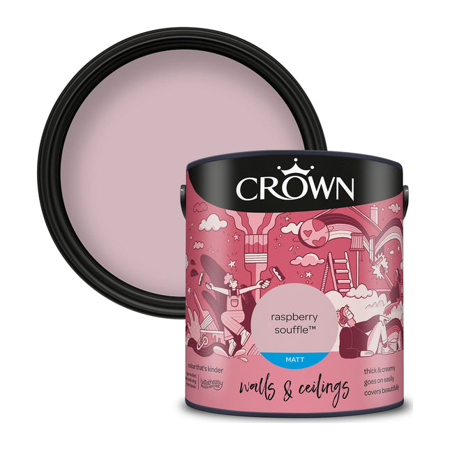 Crown Walls & Ceilings Matt Emulsion Paint Raspberry Souffle 2.5 Litre