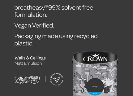 Crown Walls & Ceilings Charcoal Matt Emulsion Paint 2.5 Litre