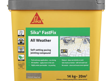 Everbuild Sika - FastFix All Weather Self-Setting Paving Jointing Compound - Ready to Use - No Mixing Required - Deep Grey - 14kg - 20 sq. m