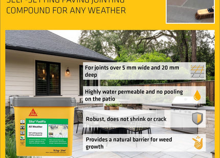 Everbuild Sika - FastFix All Weather Self-Setting Paving Jointing Compound - Ready to Use - No Mixing Required - Deep Grey - 14kg - 20 sq. m