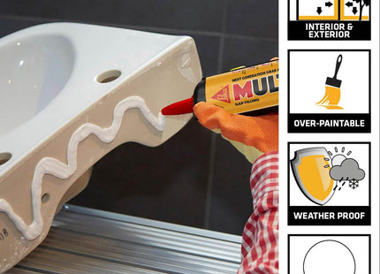 Everbuild Multi Stick - Hybrid Polymer Adhesive - Fast Curing - Waterproof - Weather And UV Resistant - Internal and External Use - White - 350ml