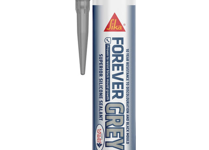 Everbuild Sika Forever Grey Anti-Mould Silicone Sealant - Permanently Waterproof - Suitable for Internal and External Use - Grey - 295ml